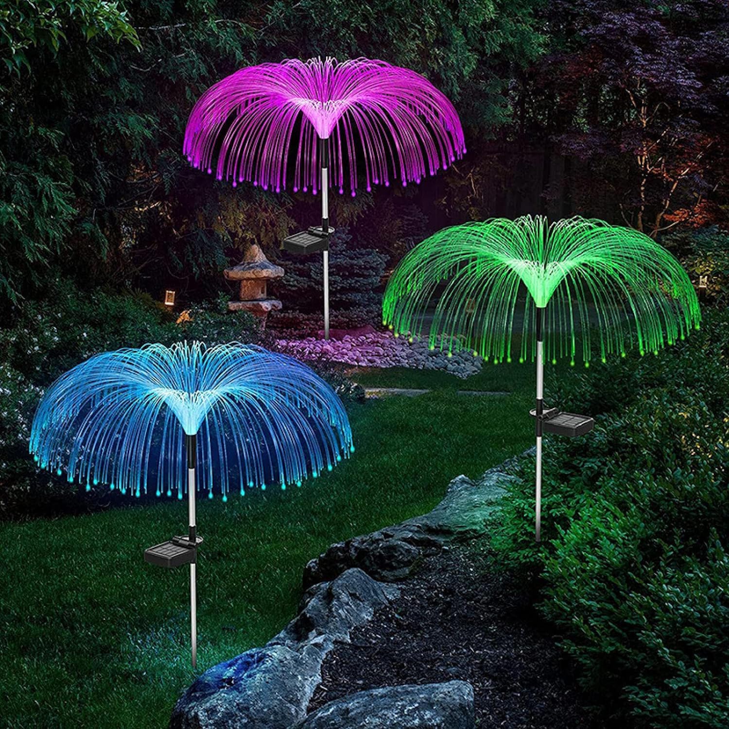 Solar Garden Jellyfish Fiber Optics Light IP65 Waterproof LED Solar String Light 600mAh for Yard Patio Garden for Party Wedding Birthday